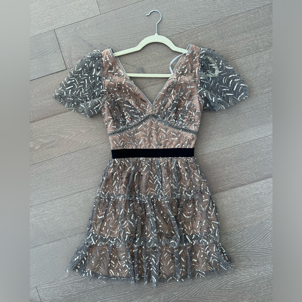 Self-Portrait Elegant Sequin Embellished Dress in Black and Nude